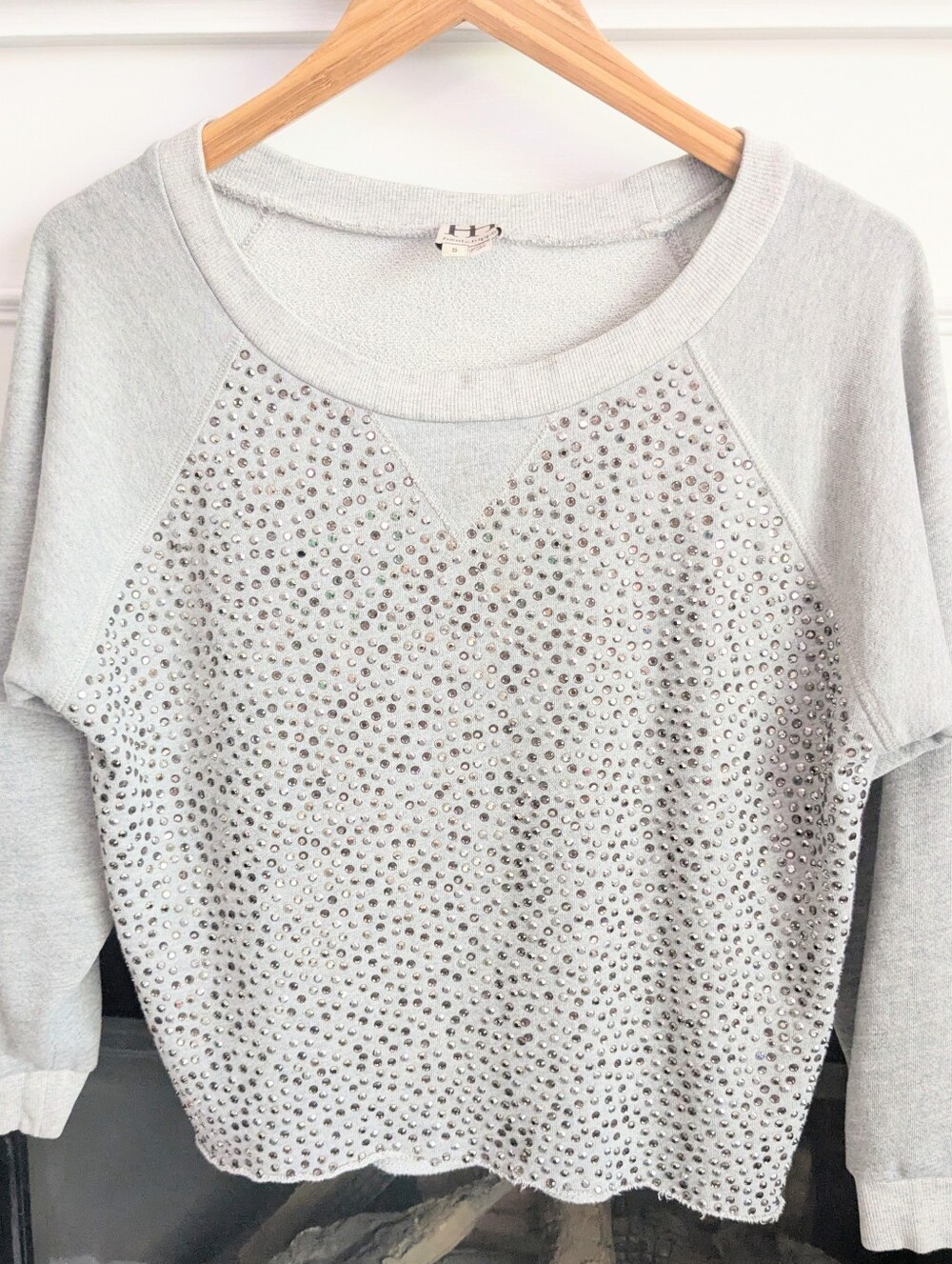 Haute Hippie Cropped Rinestone Sweatshirt Medium